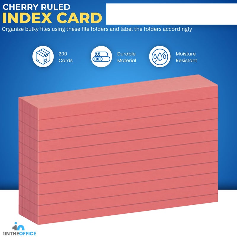 1InTheOffice Ruled Red Index Cards 3x5, Cherry Red, 200/Cards - Image 2
